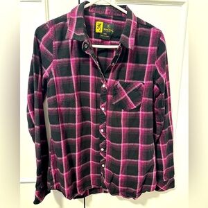 Browning Pink Black Plaid Wallflower Button Down Shirt Size Medium Women’s